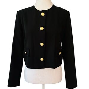 Elegant Black Cropped Blazer with Textured Fabric Large